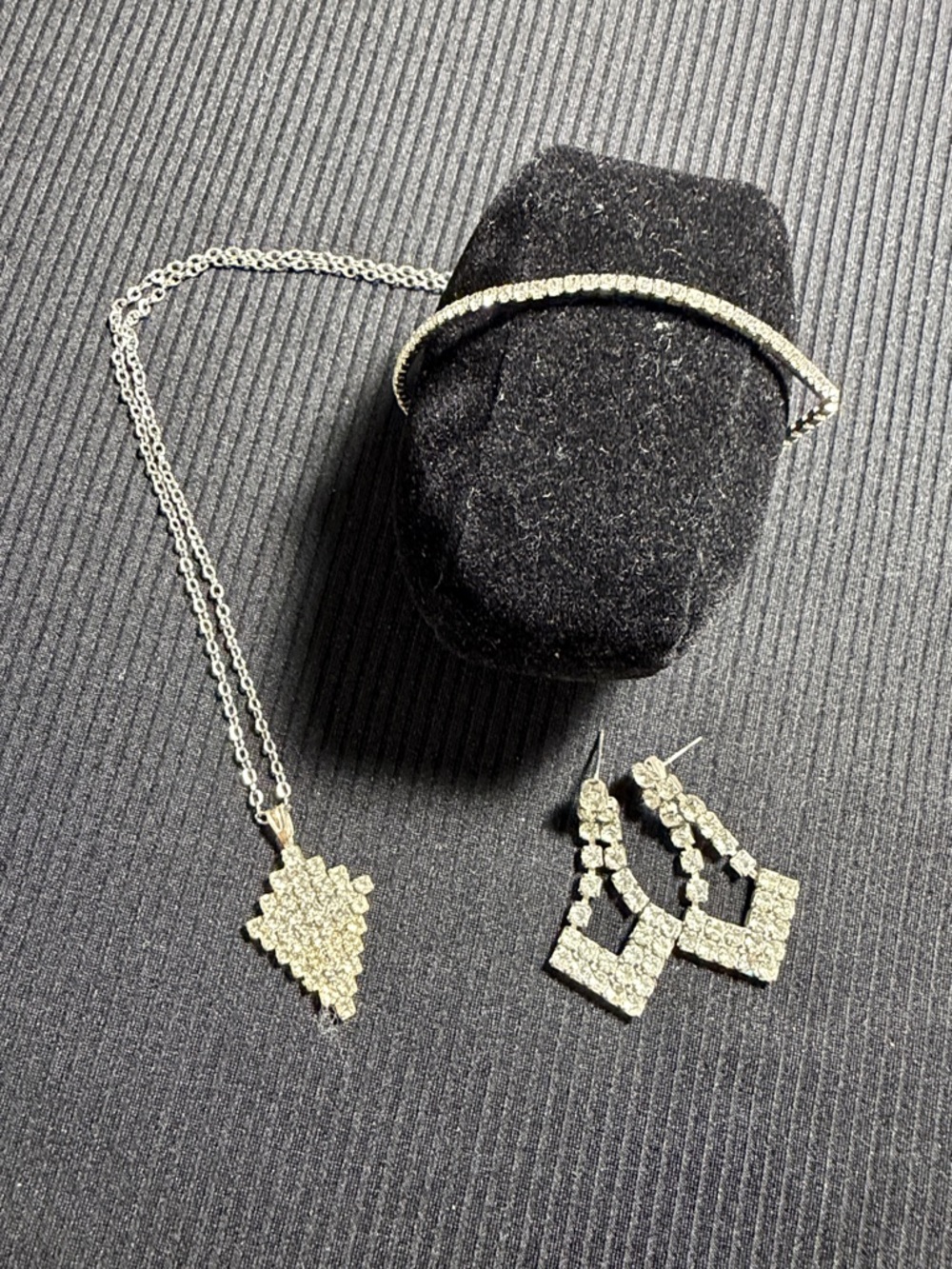Silver Crystal Pendant Necklace, Bracelet & Drop Earrings Set